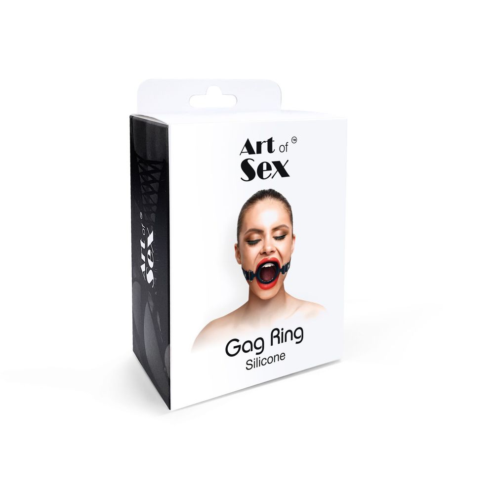Кляп-расширитель силиконовое кольцо Art of Sex – Gag Ring, черный, натуральная кожа