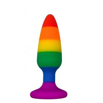 Силиконовая анальная пробка Wooomy Hiperloo Silicone Rainbow Plug M, диаметр 2,9 см, длина 11 см, Радужный