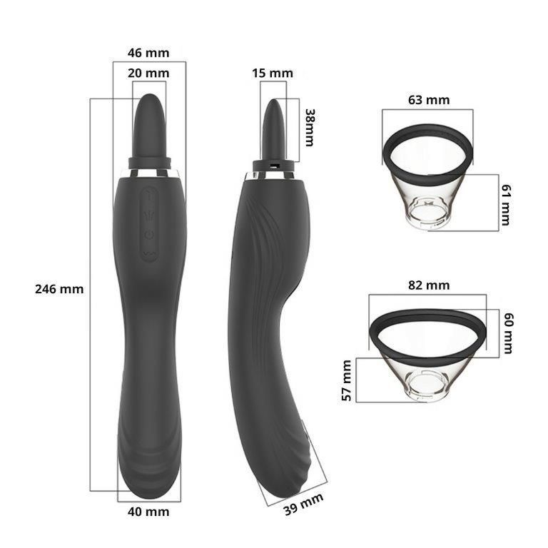 Симулятор орального секса для женщин с вибрацией Sweet Play Clitoral Licking Tongue And Vibrator 2in1 A6, Черный