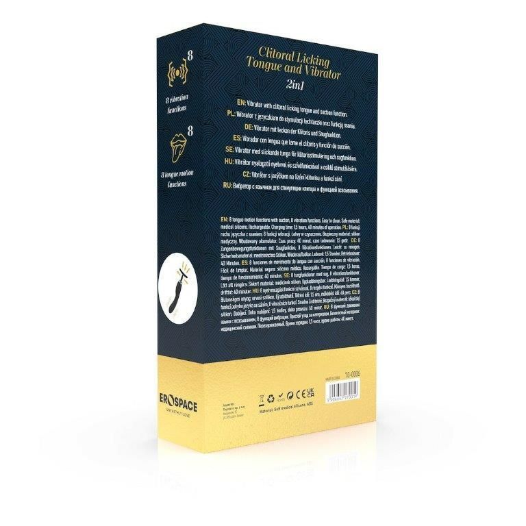 Симулятор орального секса для женщин с вибрацией Sweet Play Clitoral Licking Tongue And Vibrator 2in1 A6, Черный