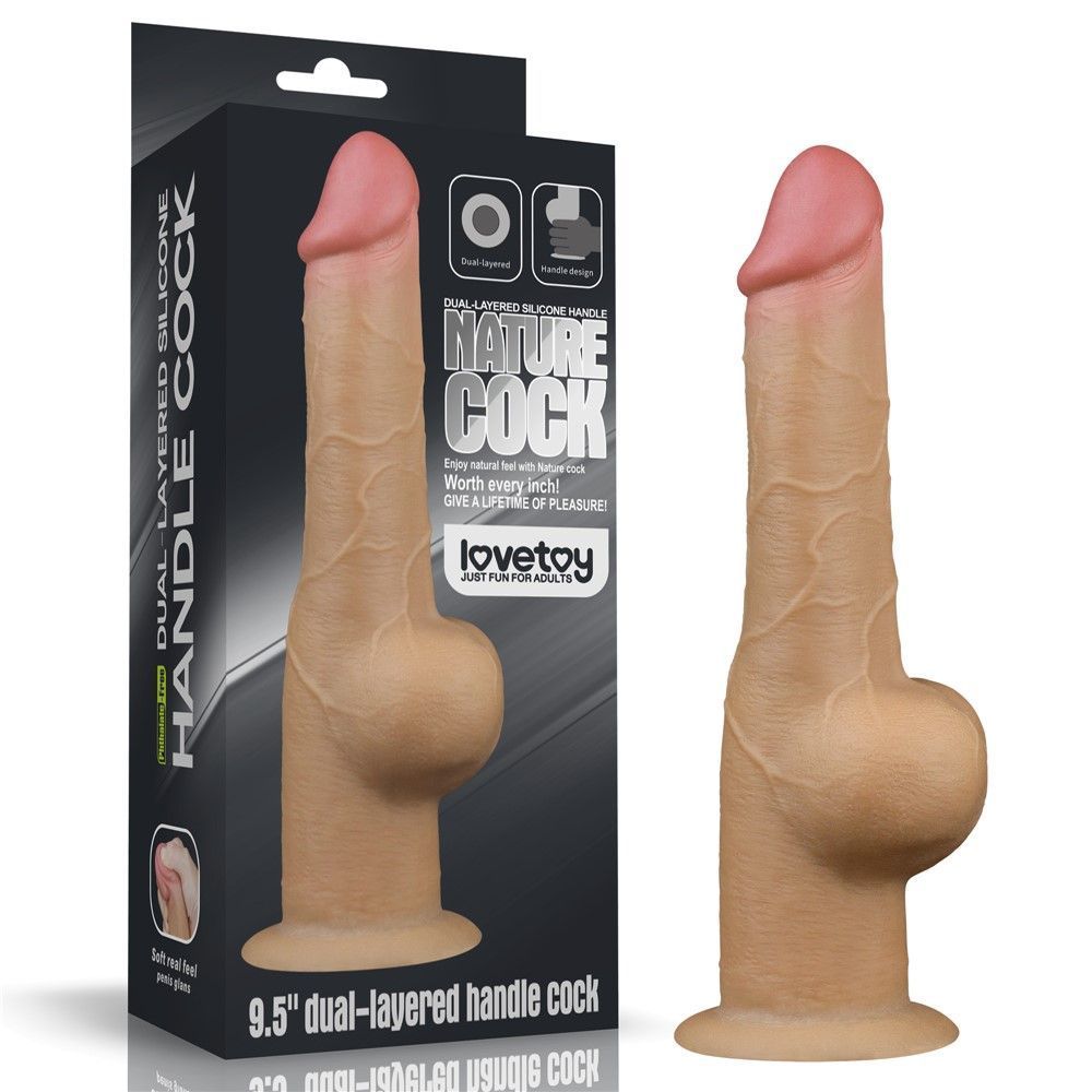 Фаллоимитатор Dual-Layered Silicone Nature Cock 9.5&Prime; с мошонкой, телесный