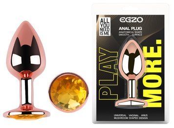 Анальная пробка с кристаллом EGZO - Rose Gold Round Plug Yellow size M, Розовое золото