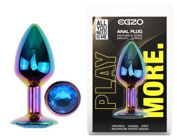 Анальная пробка с кристаллом EGZO - Multicolor Round Plug Blue size M, Мультиколор