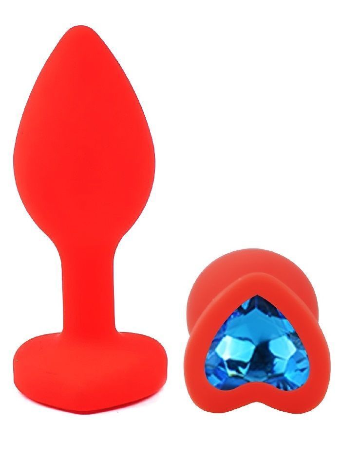 Силіконова анальна пробка EGZO - Silicone Red Heart Plug Blue, size S, Червоний