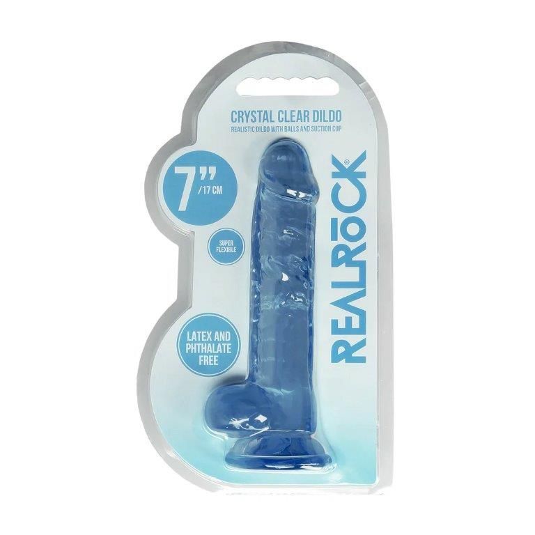 Фалоімітатор Realrock Crystal Clear Dildo Realistic 7, блакитний, Блакитний