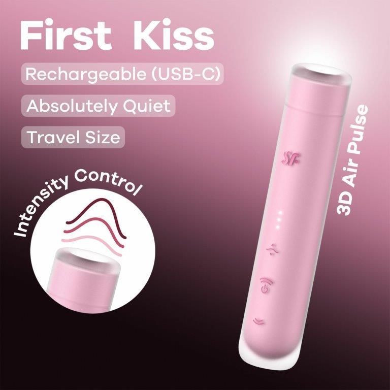 Вакуумный стимулятор Satisfyer First Kiss, технология 3D Air Pulse, 30 режимов, двойной силикон, Розовый