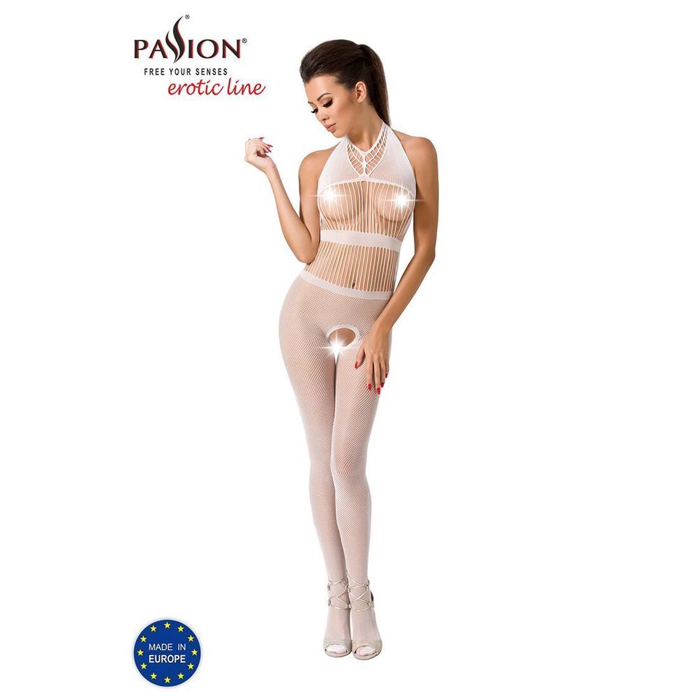 Бодістокінг Passion BS048 white, комбінезон, імітація колгот та відкритого топу