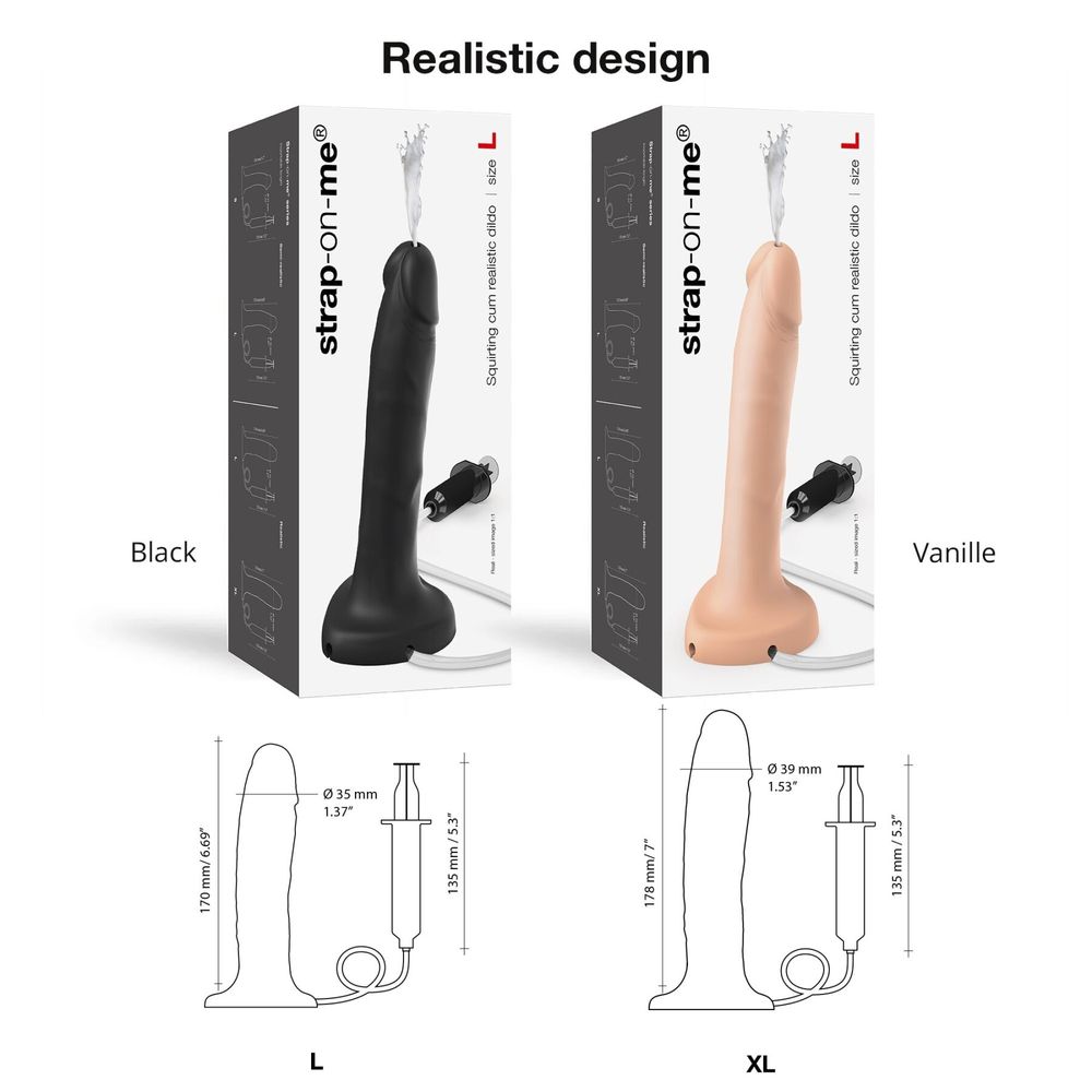 Кiнчаючий фалоімітатор Strap-On-Me SQUIRTING CUM DILDO REALISTIC Black L