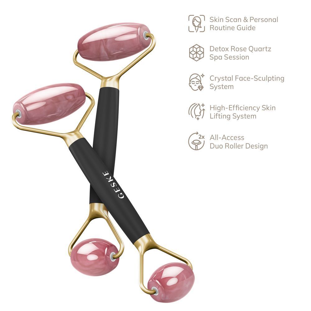 Ролер-масажер для обличчя та тіла з рожевим кварцом GESKE SmartAppGuided Rose Quartz Face & Body Roller 5in1 gray, Черный
