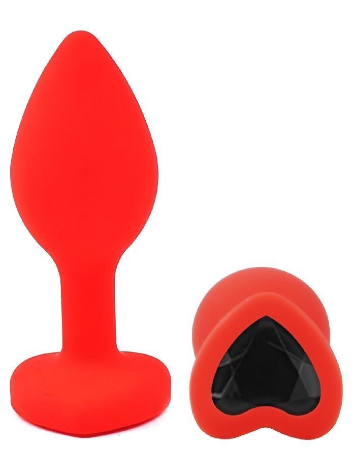 Силиконовая анальная пробка EGZO - Silicone Red Heart Plug Black, size S, Красный