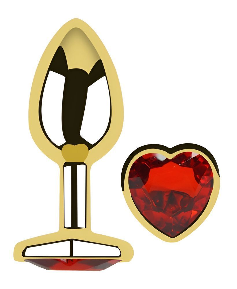 Анальна пробка з кристалом EGZO - Gold Heart Plug Red size S, Золотий