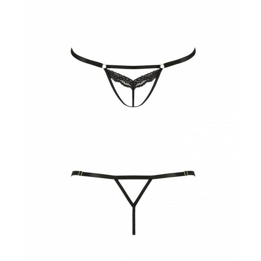 Откровенные трусики-стрепы с кружевом SOLON THONG black L/XL - Passion Exclusive