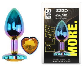 Анальная пробка с кристаллом EGZO - Multicolor Heart Plug Yellow size M, Мультиколор