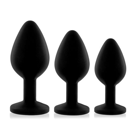 Набір анальних пробок із кристалом Rianne S: Booty Plug Set Black, діаметр 2,7см, 3,5см, 4,1см