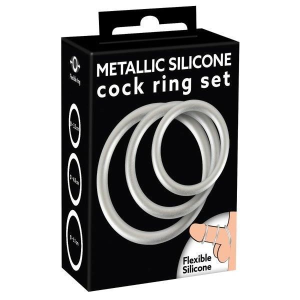 Набір із 3 ерекційних кілець Metallic Silicone Cock Ring Set, срібний