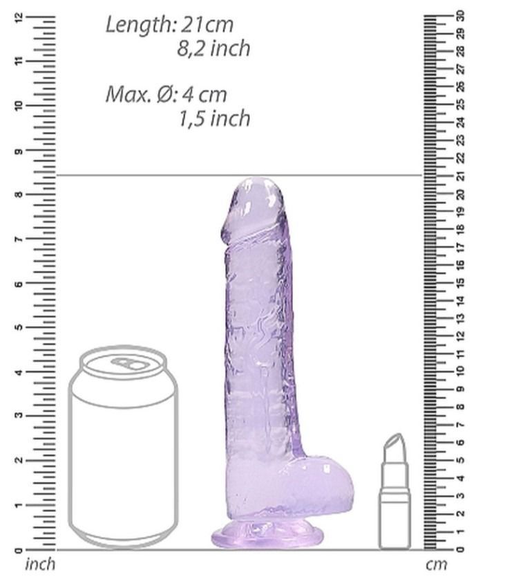 Фаллоимитатор Realrock Crystal Clear Dildo Realistic 8, фиолетовый, Фиолетовый