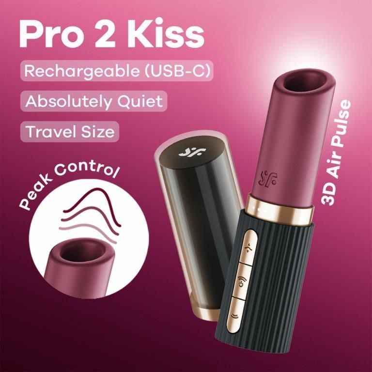 Вакуумний стимулятор Satisfyer Pro 2 Kiss, магнітна технологія 3D Air Pulse, 30 режимів, кришечка, Черный