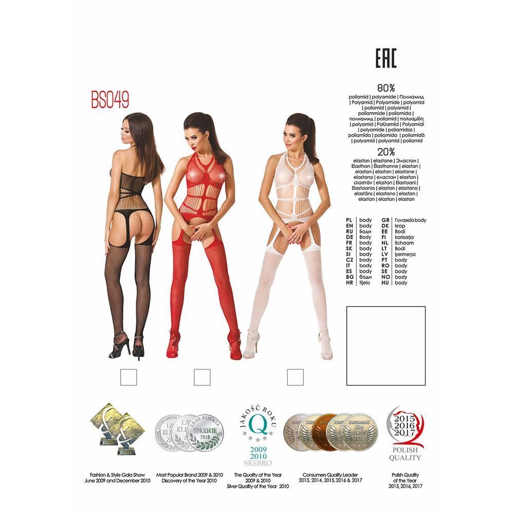 Бодістокінг Passion BS049 red, комбінезон, імітація топа, панчохи та пояси