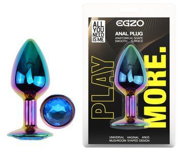 Анальная пробка с кристаллом EGZO - Multicolor Round Plug Black size S, Мультиколор