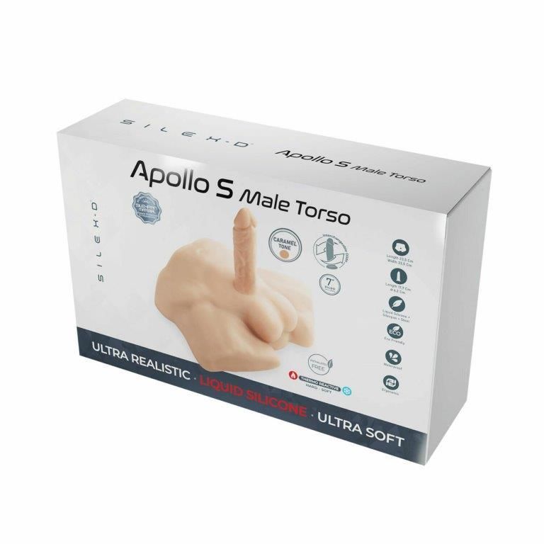 Полуторс с фаллоимитатором на присоске SilexD Apollo S Male Torso Caramel, Светло-коричневый
