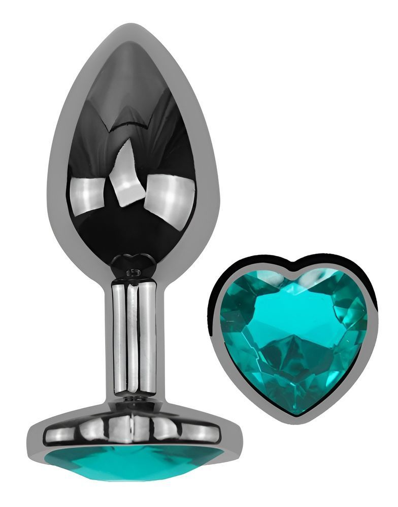 Анальная пробка с кристаллом EGZO - Dark Silver Heart Plug Marine size S, Серебристый