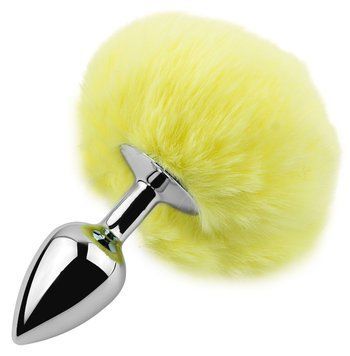 Анальная пробка с хвостом EGZO - Bunny Tail Silver Plug Yellow, size S, Жёлтый