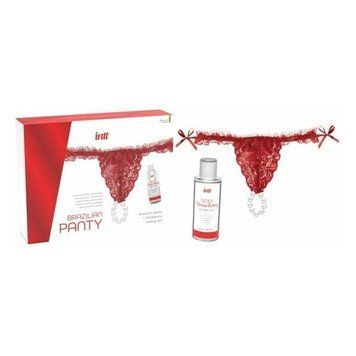 Набір Intt BRAZILIAN PANTY RED: трусики на зав'язках S-XL з перлинним кільцем + полуничний лубрикант
