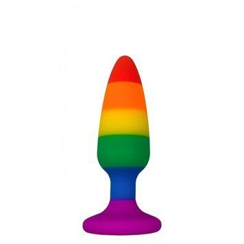 Силиконовая анальная пробка Wooomy Hiperloo Silicone Rainbow Plug S, диаметр 2,4 см, длина 9 см, Радужный