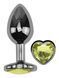 Анальная пробка с кристаллом EGZO - Dark Silver Heart Plug Lime size M, Серебристый