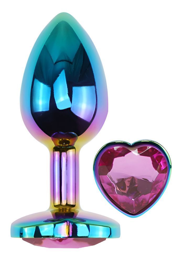 Анальная пробка с кристаллом EGZO - Multicolor Heart Plug Rose size M, Мультиколор