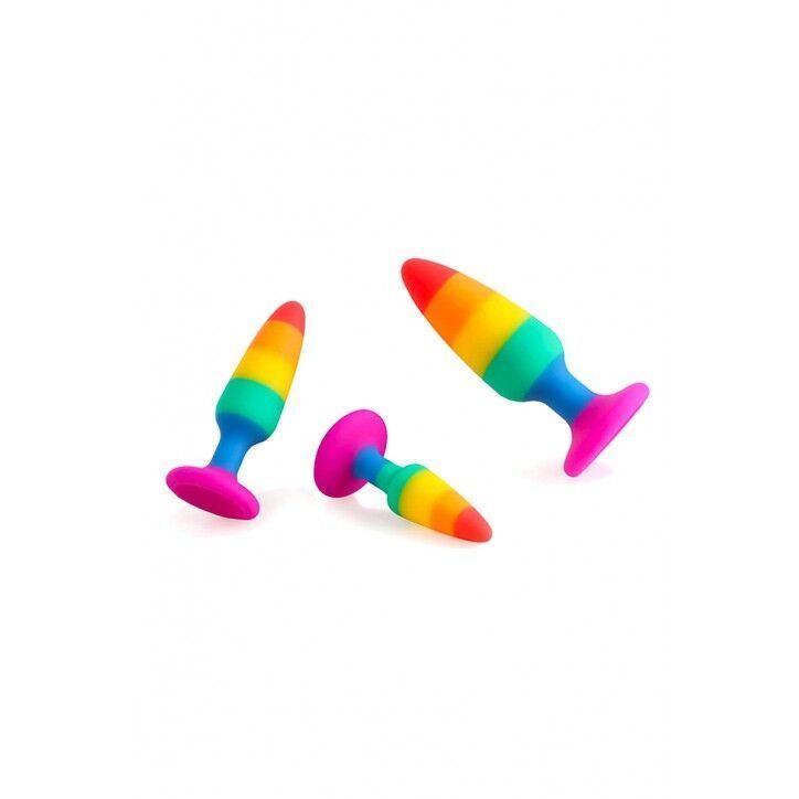 Силіконова анальна пробка Wooomy Hiperloo Silicone Rainbow Plug S, діаметр 2,4 см, довжина 9 см, Райдужний