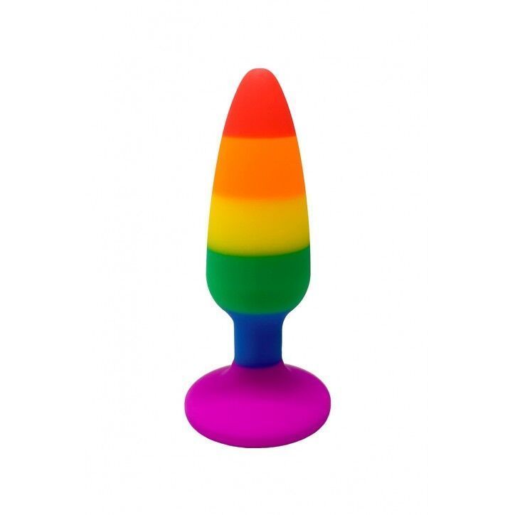 Силіконова анальна пробка Wooomy Hiperloo Silicone Rainbow Plug S, діаметр 2,4 см, довжина 9 см, Райдужний