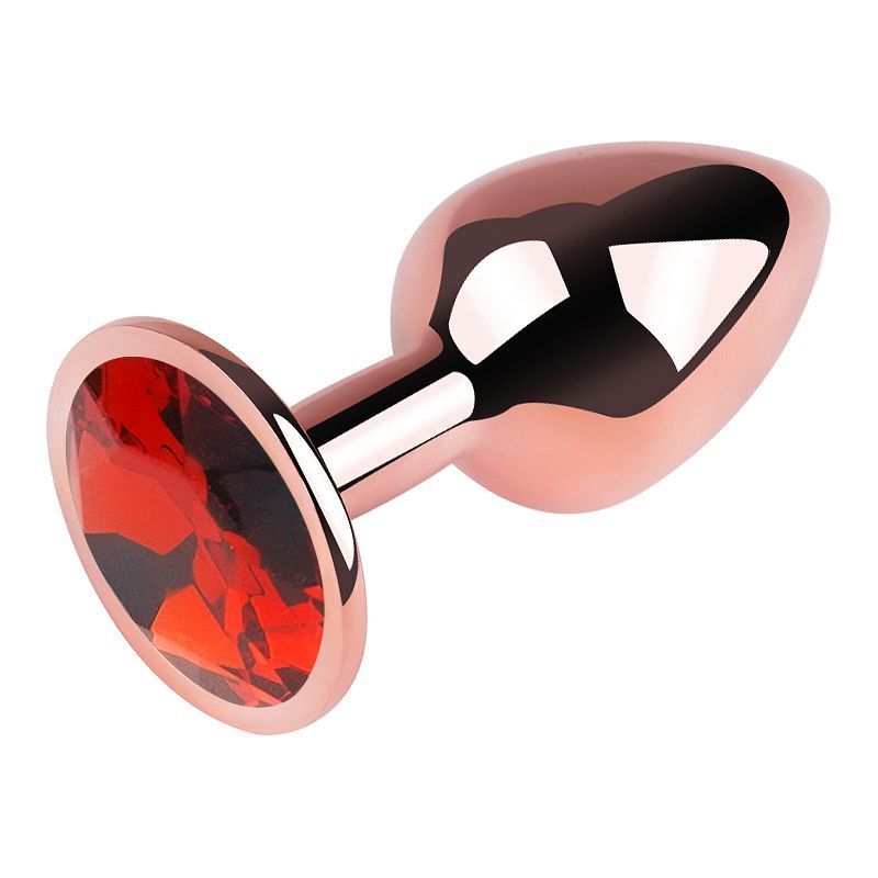 Анальная пробка с кристаллом EGZO - Rose Gold Round Plug Red size M, Розовое золото