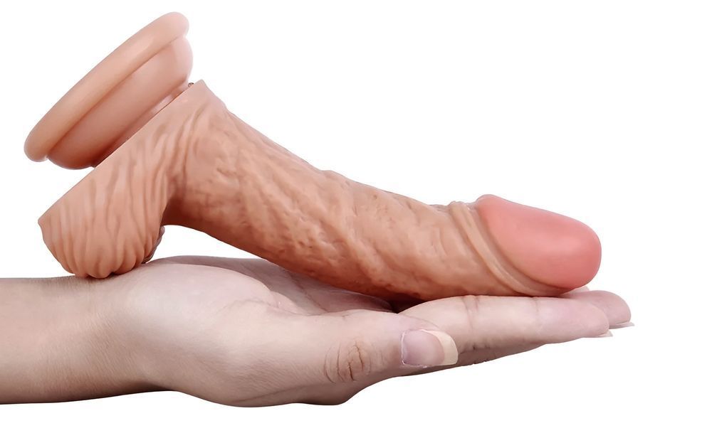 Фаллоимитатор с мошонкой на присоске из двухслойного силикона OYO - Dildo Double Layer Silicone YQW-040 (длина 16 см, диаметр 3 см), телесный