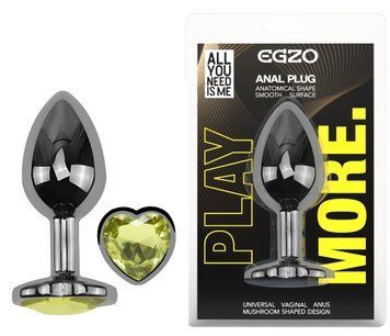 Анальная пробка с кристаллом EGZO - Dark Silver Heart Plug Lime size S, Серебристый