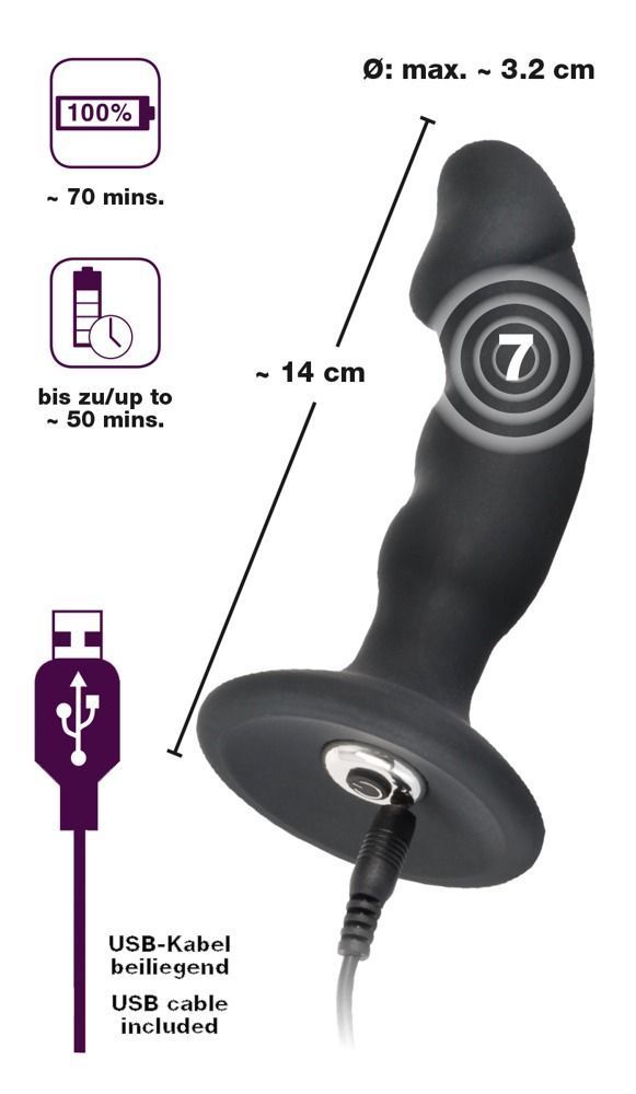 Анальная пробка с вибрацией Black Velvets Rechargeable Plug, Черный