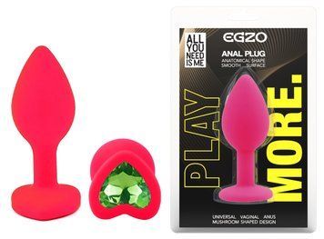 Силиконовая анальная пробка EGZO - Silicone Pink Heart Plug Green, size S, Розовый