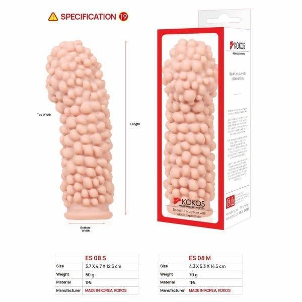 Насадка на член Kokos Extreme Sleeve ES.08 розмір M, що потовщує, стимулює рельєф