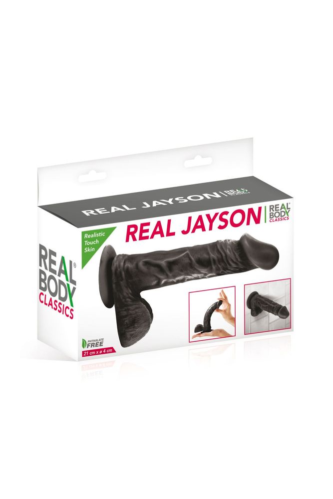 Фалоімітатор на присосці Real Body - Real Jayson Black, TPE, діаметр 4см