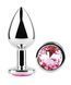 Анальная пробка с кристаллом EGZO - Silver Round Plug Pink size M, Серебристый