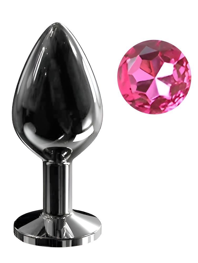 Анальная пробка с кристаллом EGZO - Dark Gray Round Plug Rose, size M, Темное серебро
