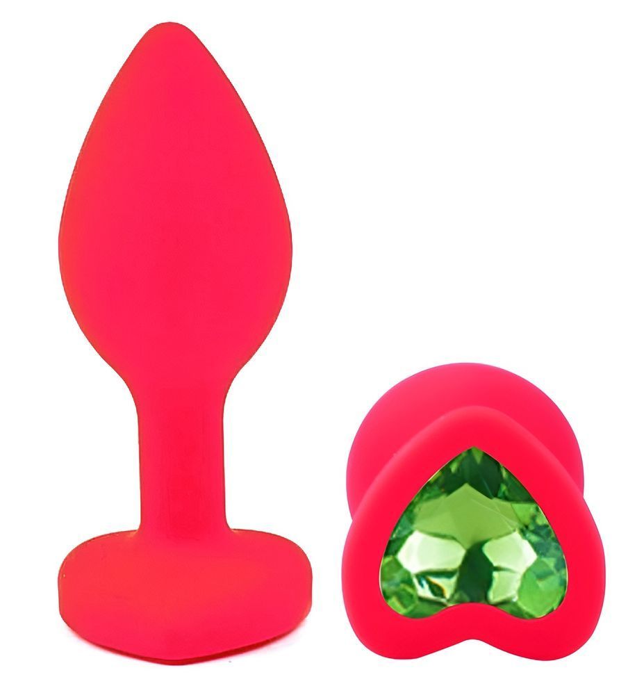 Силиконовая анальная пробка EGZO - Silicone Pink Heart Plug Green, size S, Розовый