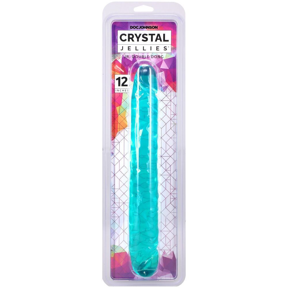 Фалоімітатор двосторонній Doc Johnson Crystal Jellies 12" Jr. Double Dong Teal, Блакитний