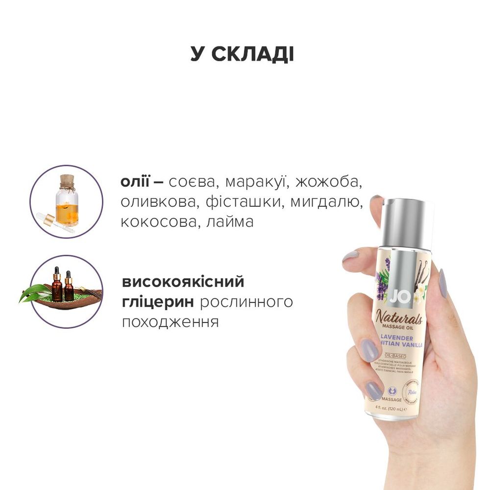 Масажна олія System JO – Naturals Massage Oil – Lavender & Vanilla з ефірними оліями (120 мл)