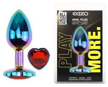 Анальная пробка с кристаллом EGZO - Multicolor Heart Plug Red size M, Мультиколор