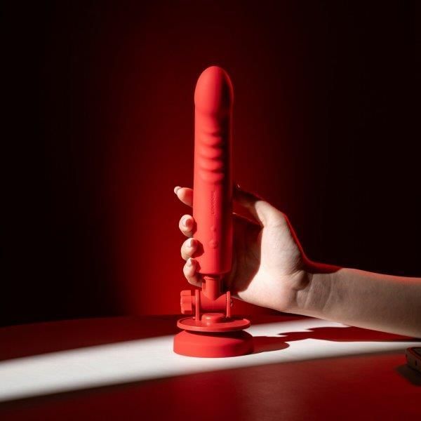 Дилдо с вибрацией Lovense Mission 2 с технологией &laquo;Touch-Sense&raquo;, на присоске, Красный