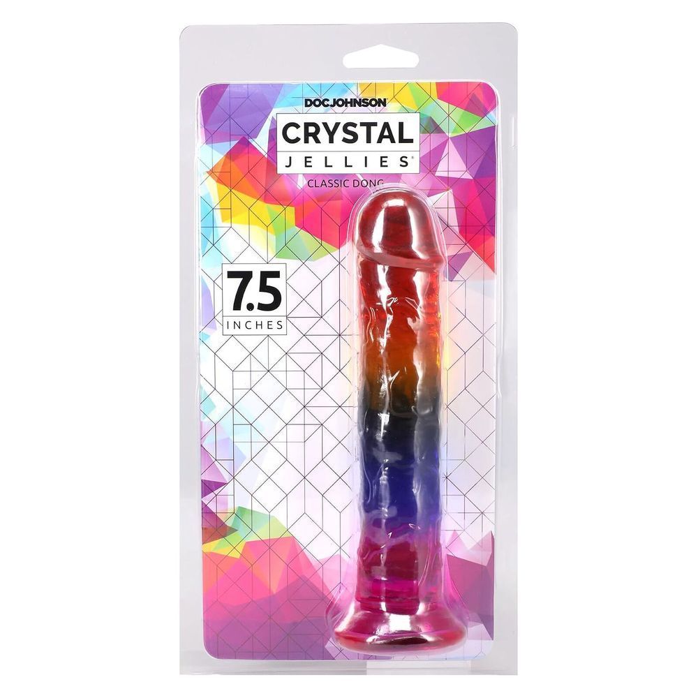 Фалоімітатор Doc Johnson Crystal Jellies - 7.5 Inch Dong - Rainbow, Червоний
