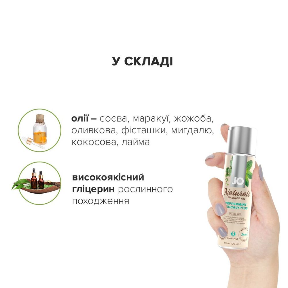 Массажное масло System JO - Naturals Massage Oil - Peppermint&Eucalyptus с эфирными маслами (120 мл)