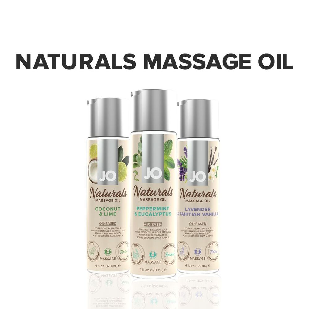 Массажное масло System JO - Naturals Massage Oil - Peppermint&Eucalyptus с эфирными маслами (120 мл)