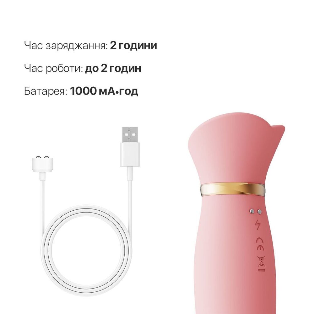 Вібратор з підігрівом та вакуумною стимуляцією клітора Zalo - ROSE Vibrator Strawberry Pink